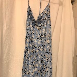 Super fun Astr the Label sky blue print slip dress